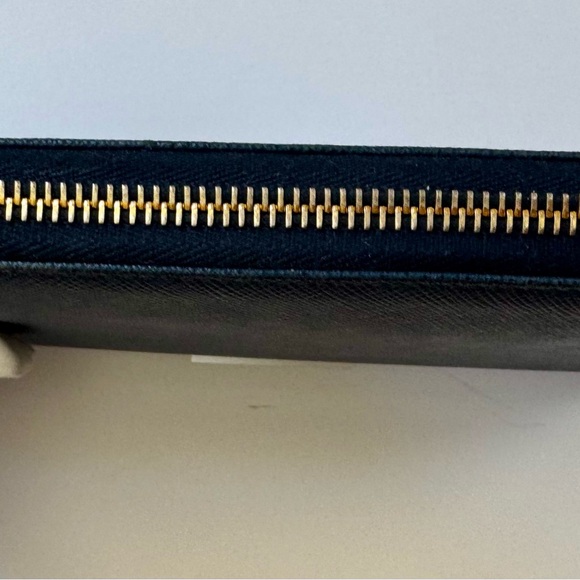 Excellent Blue Prada Zip-Around Wallet with Gold Accents - Picture 4 of 9